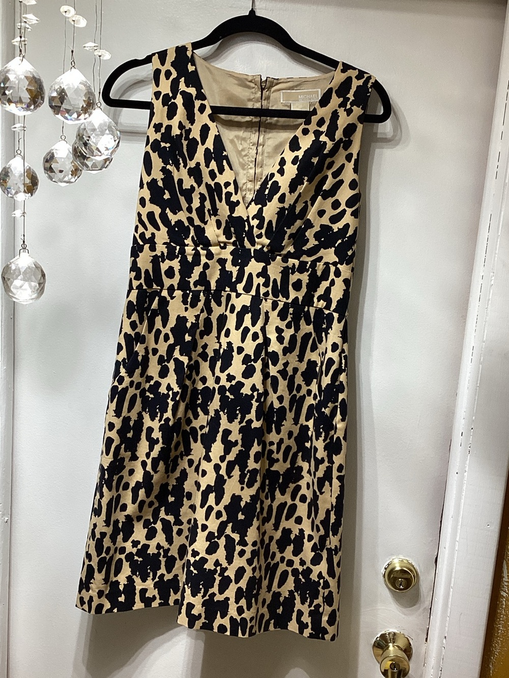 MICHAEL Michael Kors Tan and Black Animal Print Midi Dress
